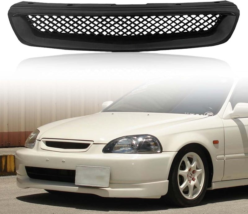 Kspeed Front Bumper Grille Fit 1996 1997 1998 for Civic CX/DX/EX/LX/HX,ABS Plastic Type-R Black Mesh Front Upper Grill Guard Replacement Part - Image 1